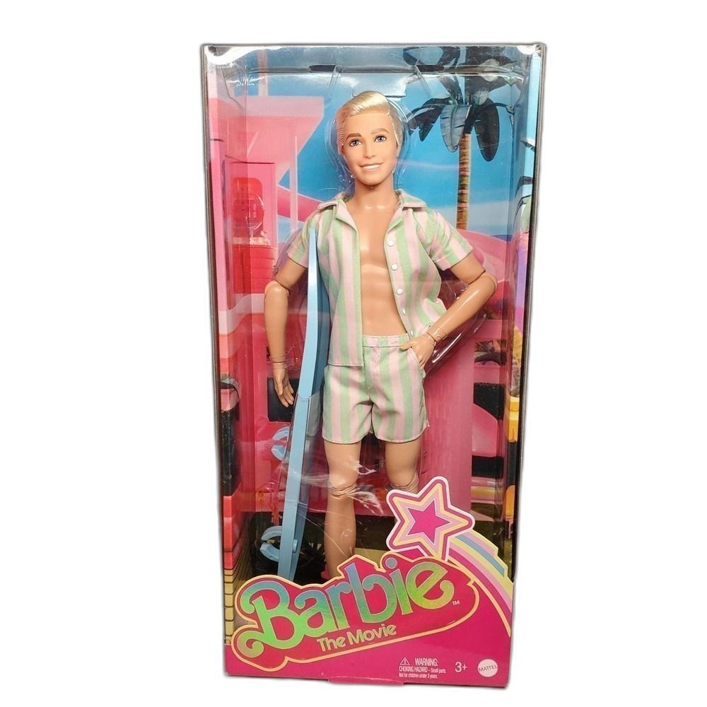 NIB Barbie The Movie Ryan Gosling Ken Doll Pastel Striped Beach Collectible 2023